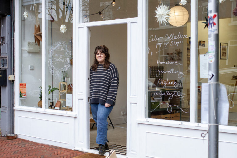 Calico Collective founder Charlotte Dearman in front of pop up shop