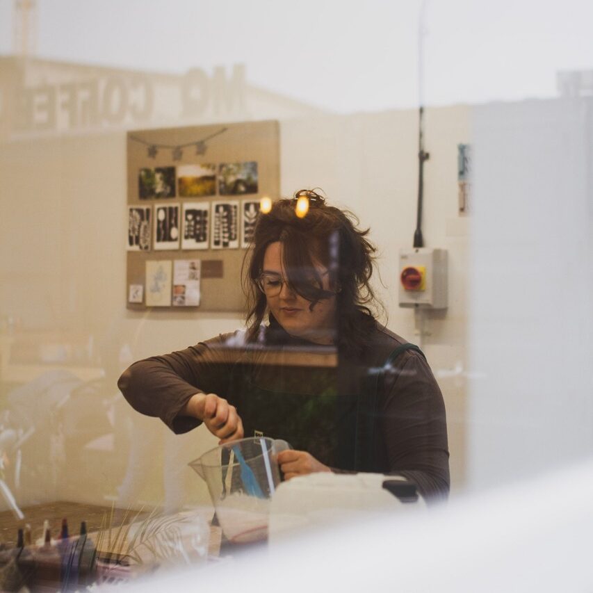 Calico Collective founder Charlotte Dearman making products in the studio.