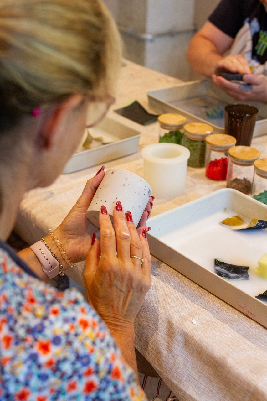 Close up of terrazzo pot made at a craft workshop