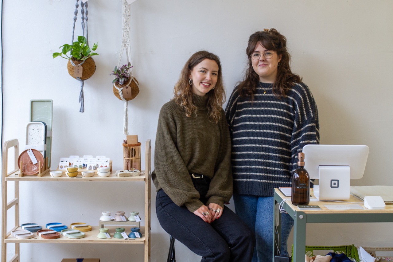 Calico Collective founder Charlotte Dearman with store assistant Josie in the pop up shop.